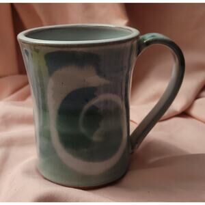 Terracotta Art Pottery Sea Green Mug with Mythical White Sea Serpent Swirl